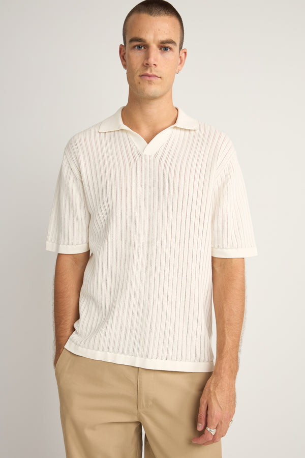 Relaxed Knit Ss Polo Natural