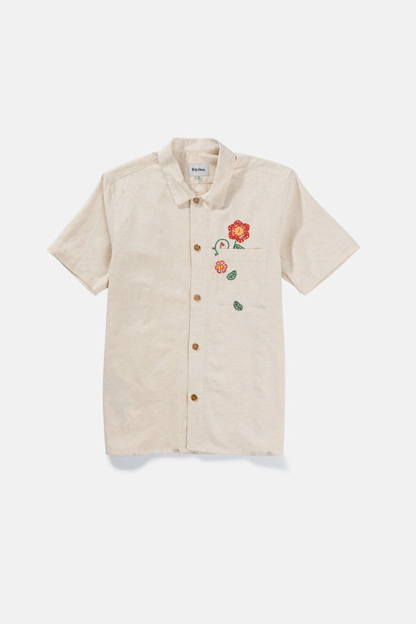 Flower Embroidery Ss Shirt Natural