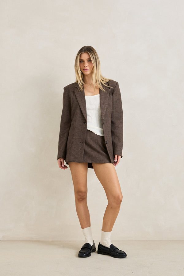 Herringbone Mini Skirt Cafe