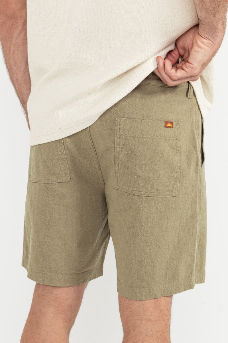 Worn Path Textured Linen Short Olive