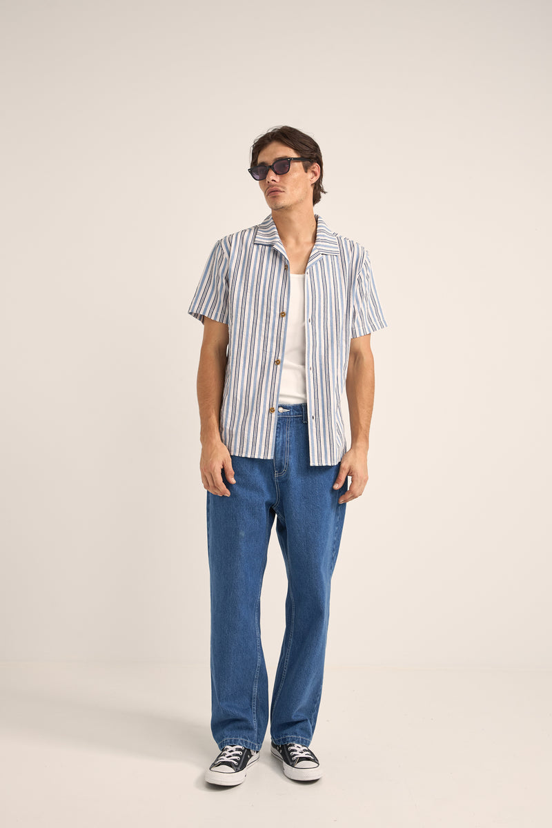 Vacation Stripe Ss Shirt Blue