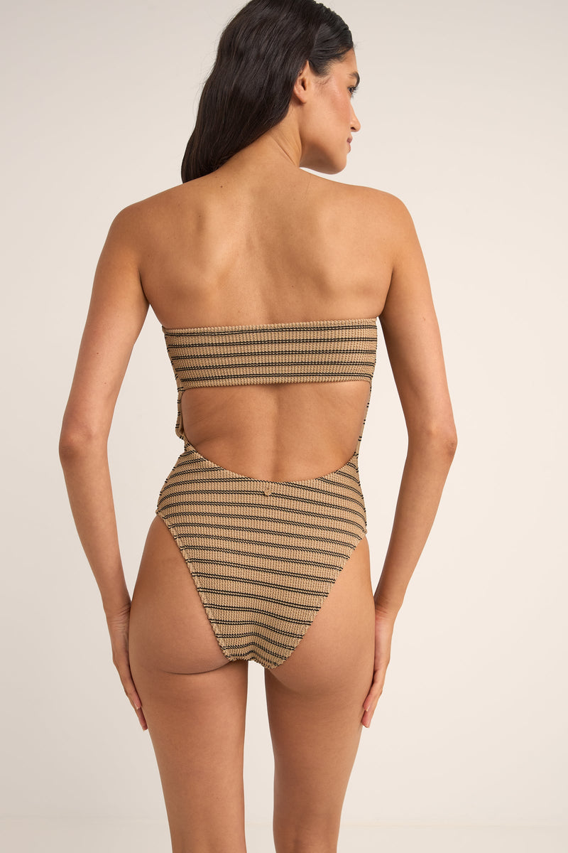 Sol Stripe Strapless One Piece Black