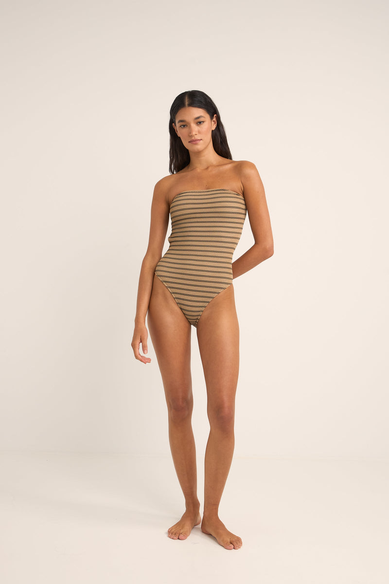 Sol Stripe Strapless One Piece Black