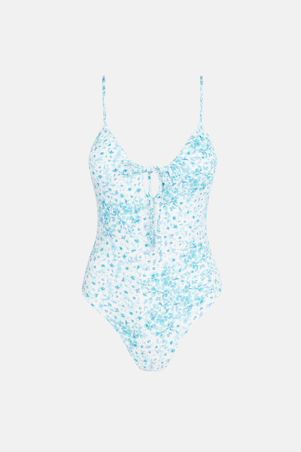 Serenity Floral Tie Front One Piece Blue