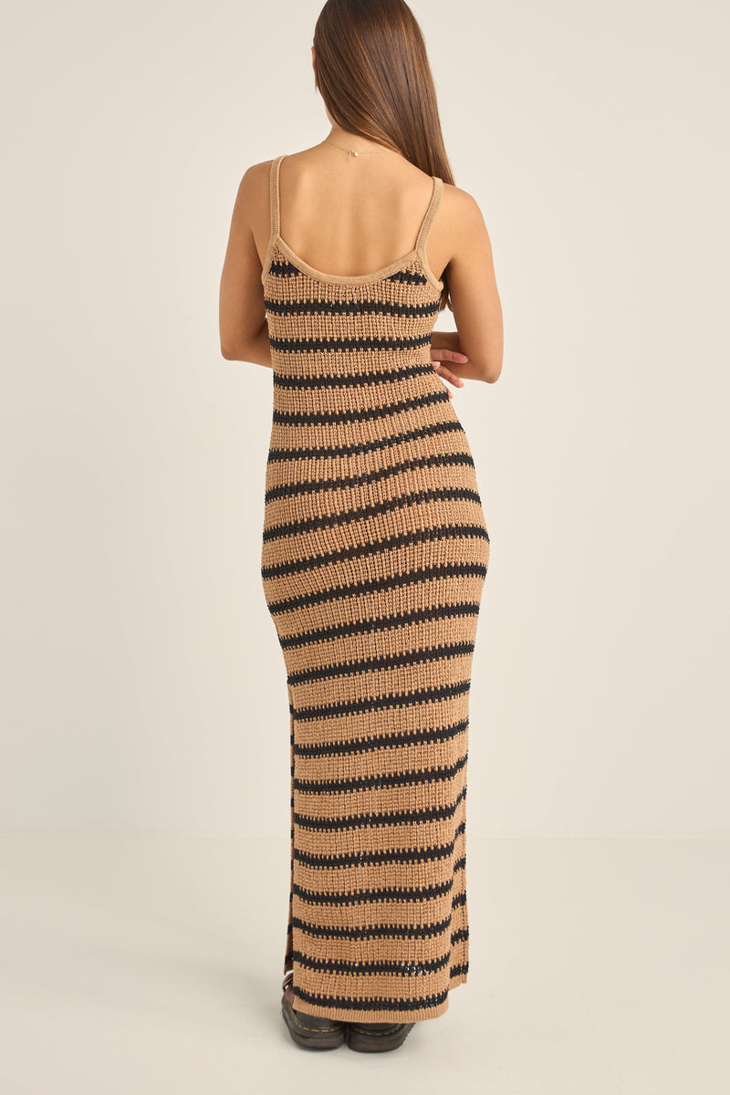 Sol Stripe Knit Maxi Dress Black