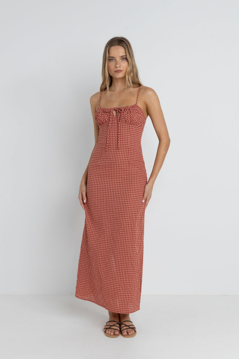 Lola Check Gathered Maxi Dress Red