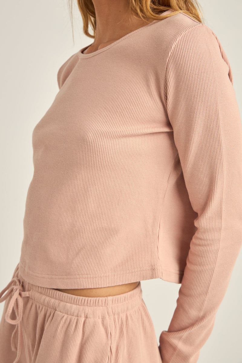 Winona Waffle Knit Long Sleeve Dusty Pink