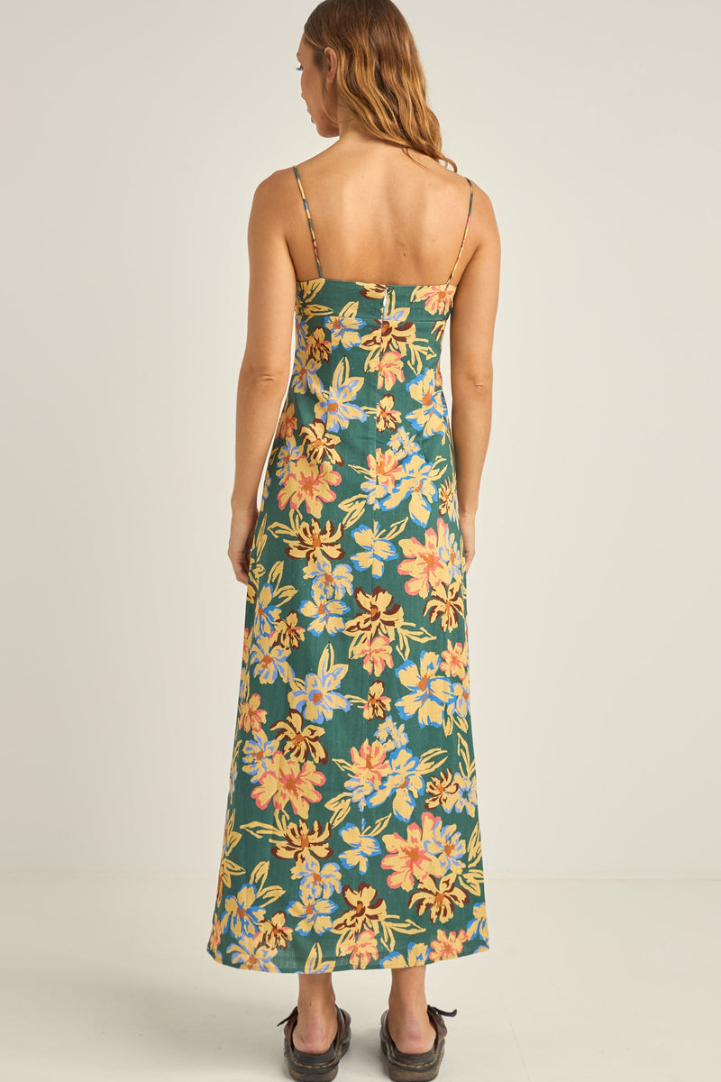 Hawaiian Floral Gathered Maxi Dress Jungle