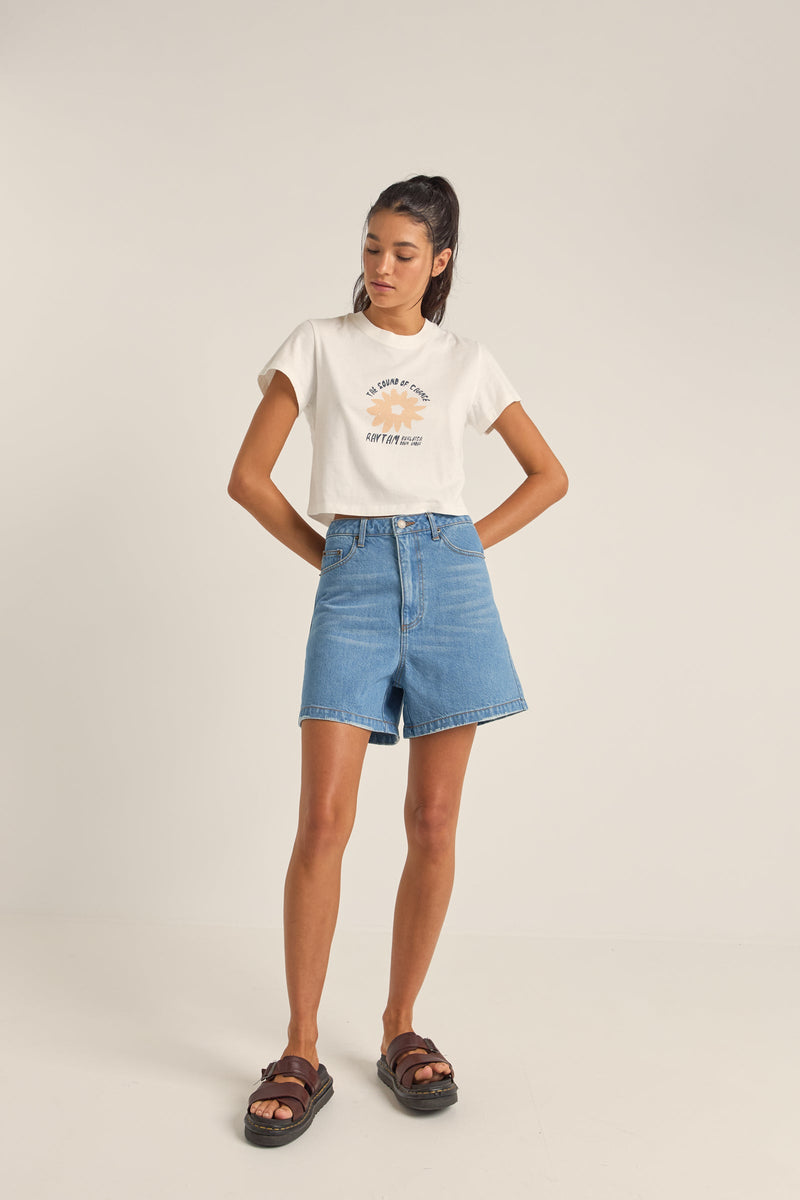 Daisy Crop Crew Tee White