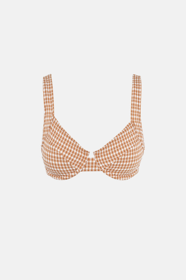 Lola Check Panelled Underwire Top Clay