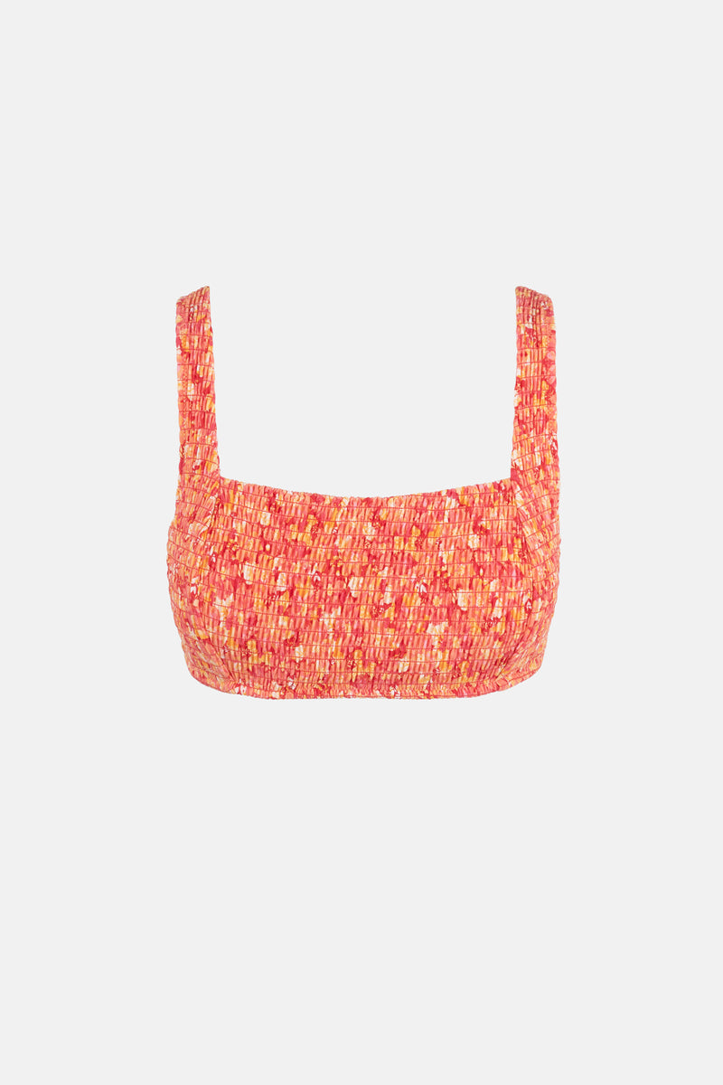 Zadie Floral Smocked Support Hidden Underwire Top Chilli