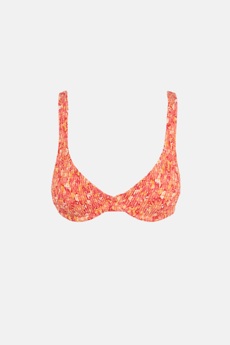 Zadie Floral Smocked Underwire Top Chilli