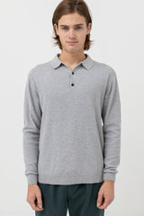 Textured Knit Ls Polo Heather Grey