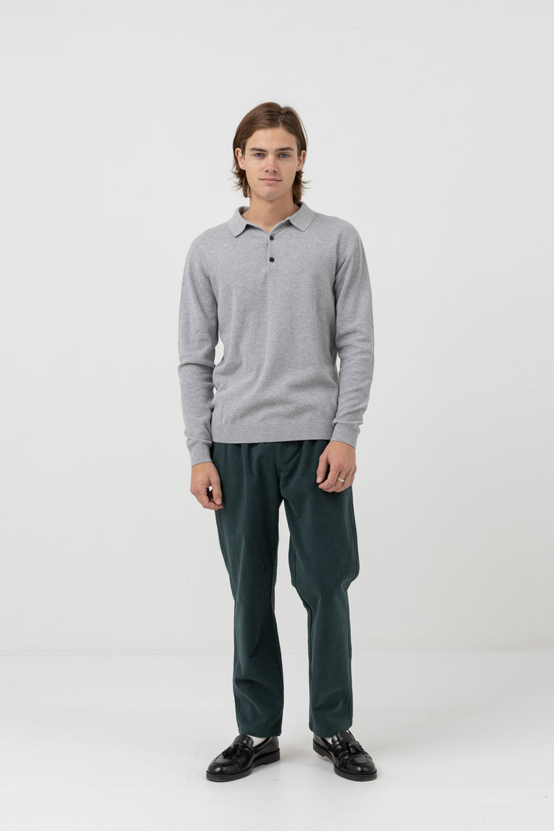 Textured Knit Ls Polo Heather Grey