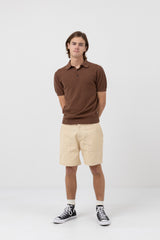 Textured Knit Ss Polo Brown