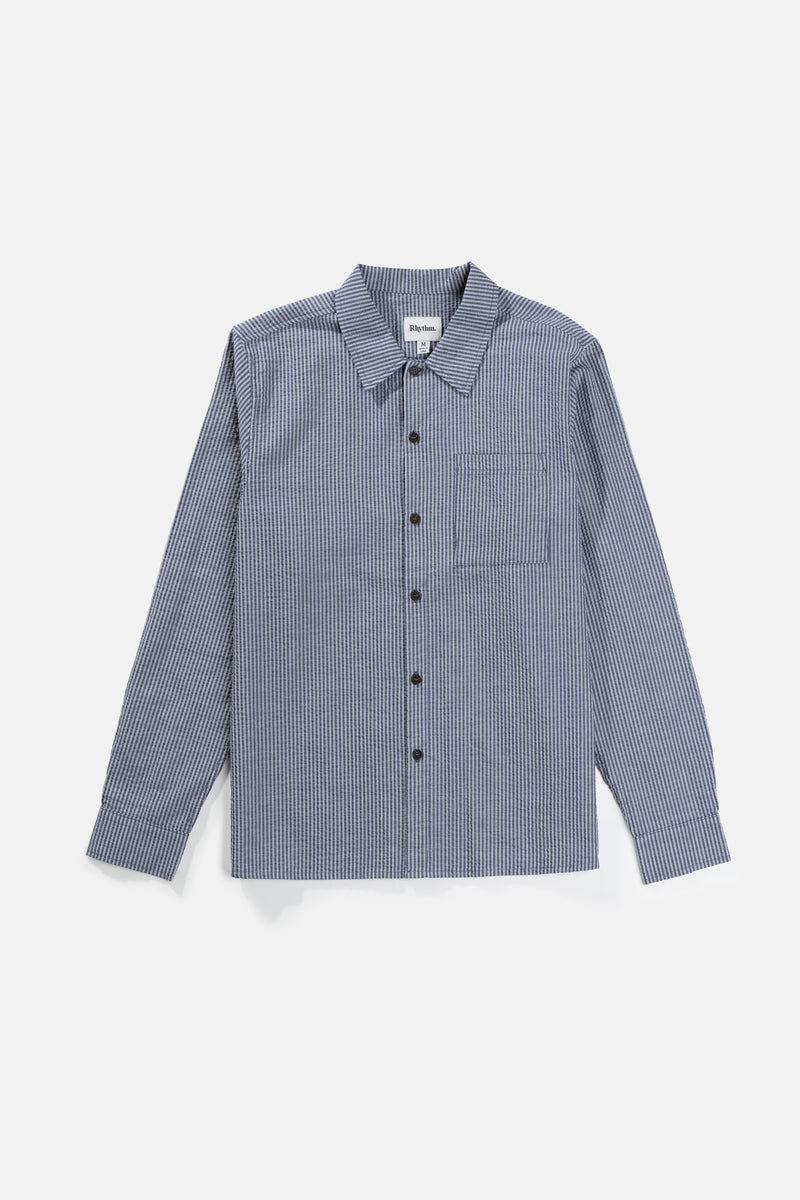 Striped Seersucker Ls Shirt Indigo
