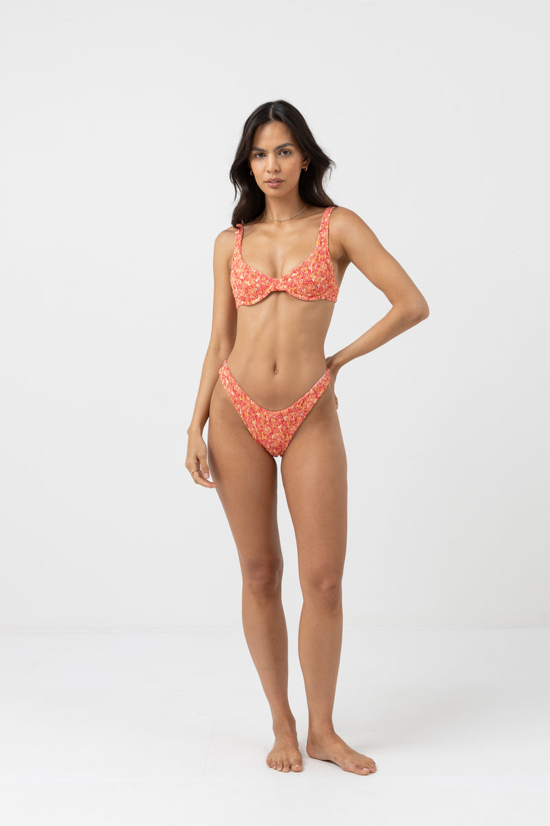 Zadie Floral Smocked Underwire Top Chilli