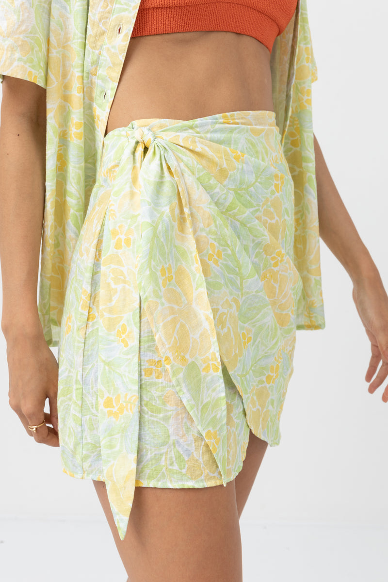 Magnolia Floral Tie Mini Skirt Fern
