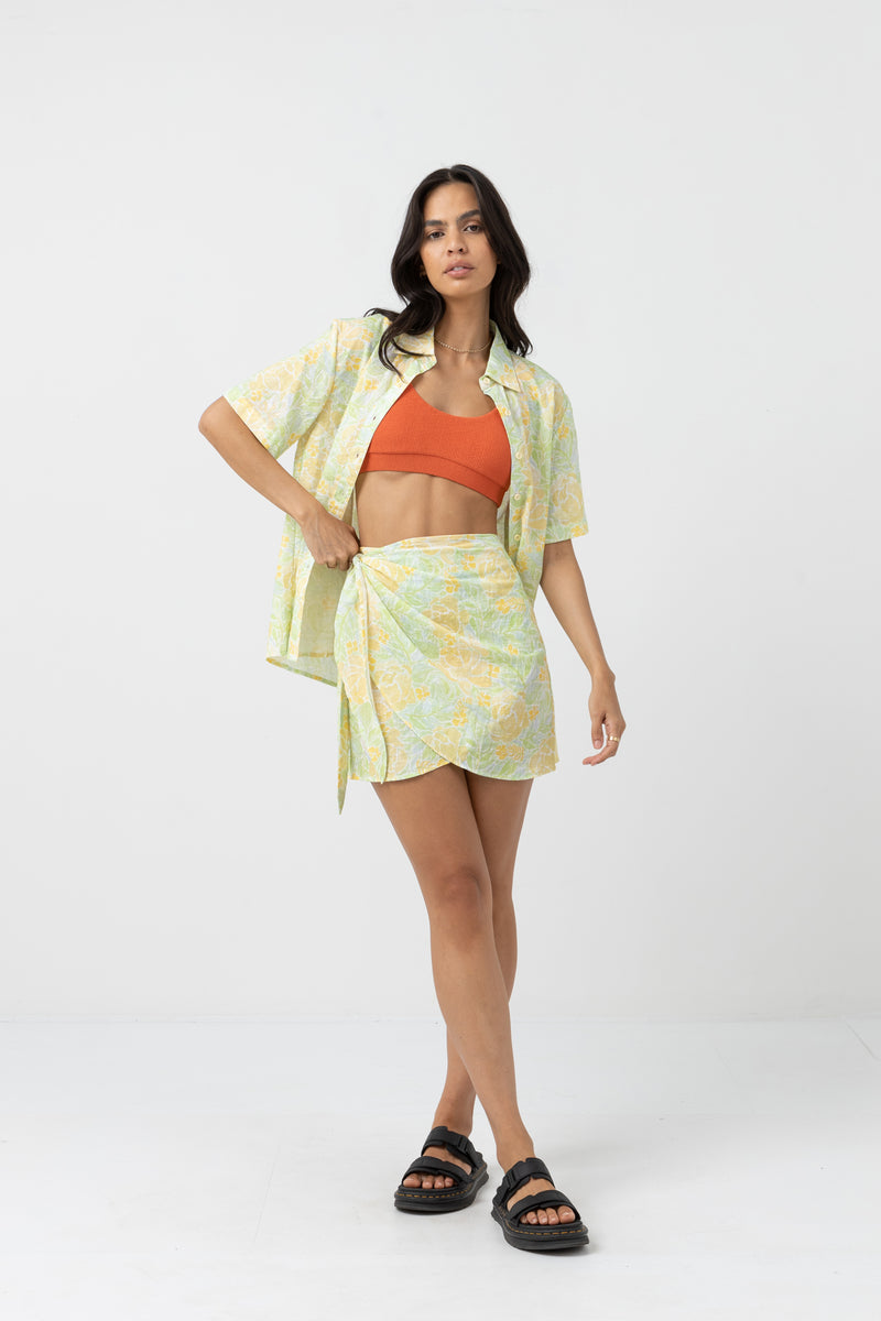 Magnolia Floral Tie Mini Skirt Fern
