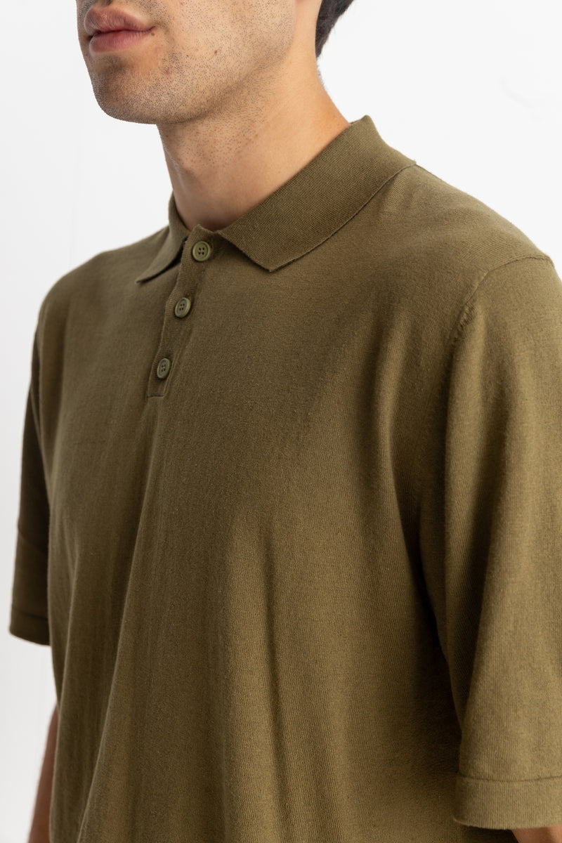 Essential Knit Ss Polo Olive