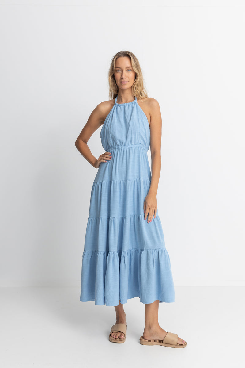 Seacoast Halter Tiered Maxi Dress Sky