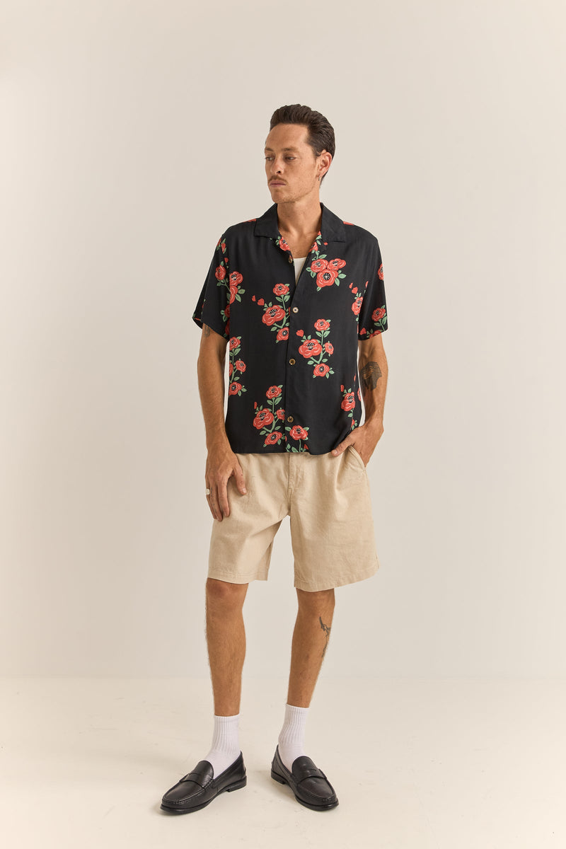 Floral Ss Shirt Vinatge Black