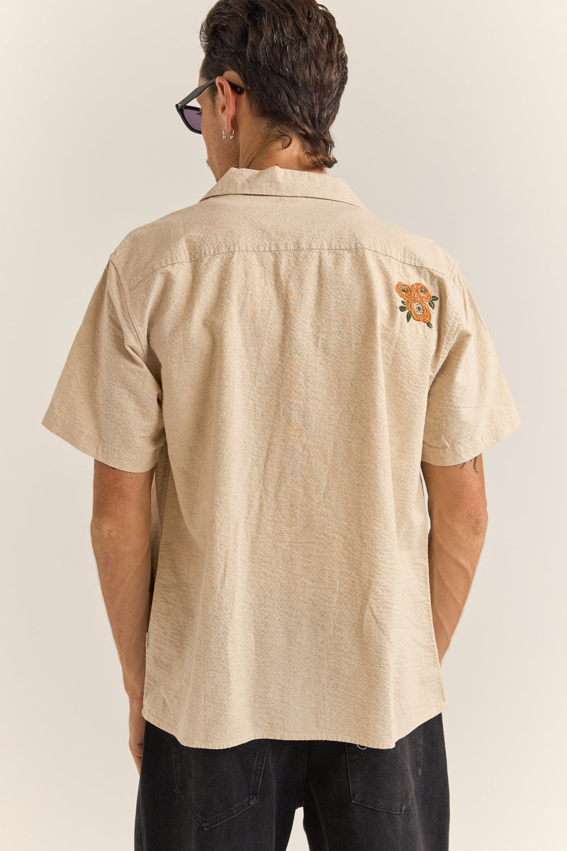 Embroidered Seersucker Ss Shirt Natural