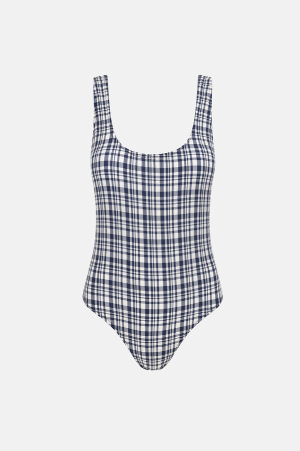 London Check Scoop Neck One Piece Navy