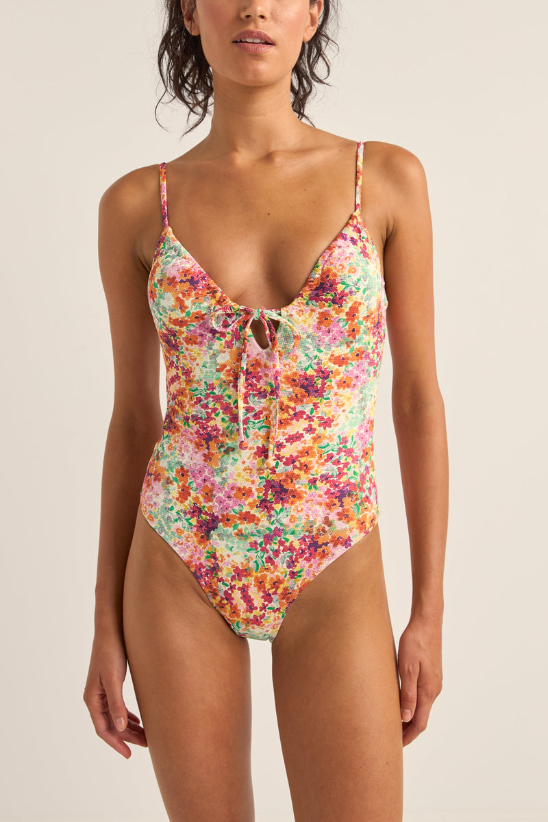 Sierra Floral Tie Front One Piece Orange