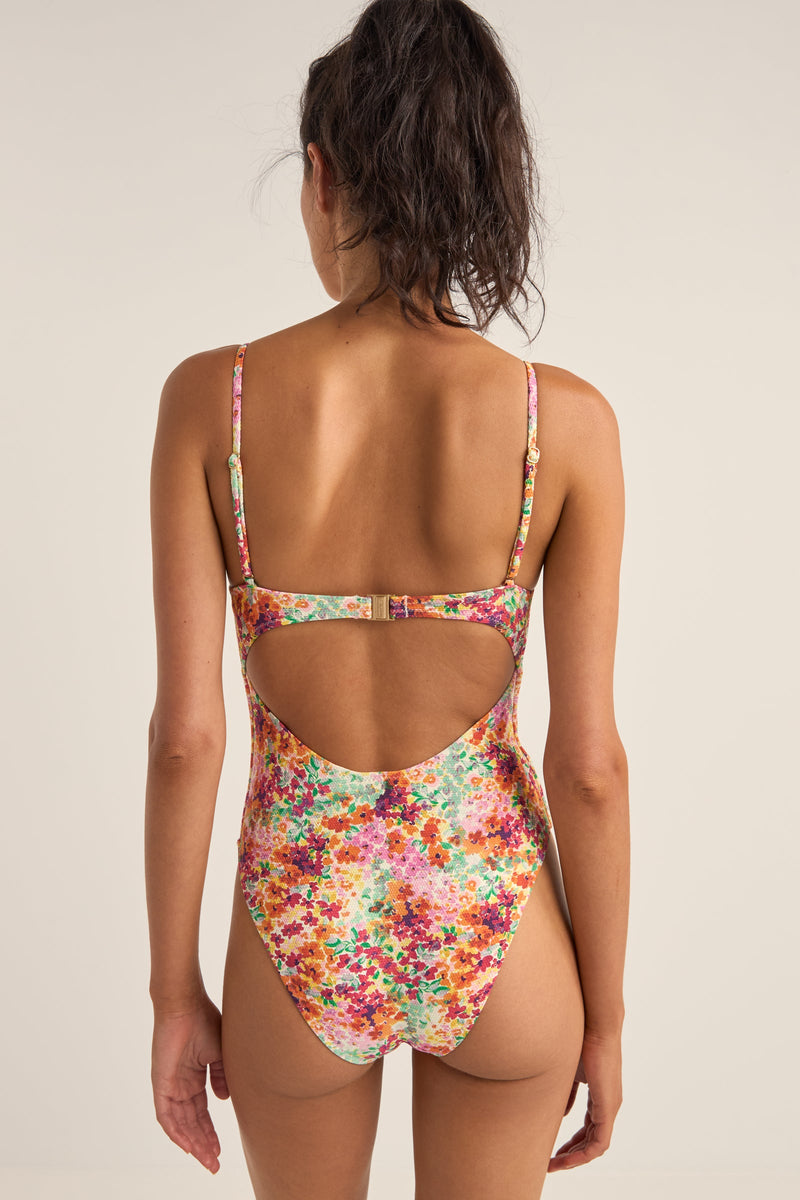 Sierra Floral Tie Front One Piece Orange