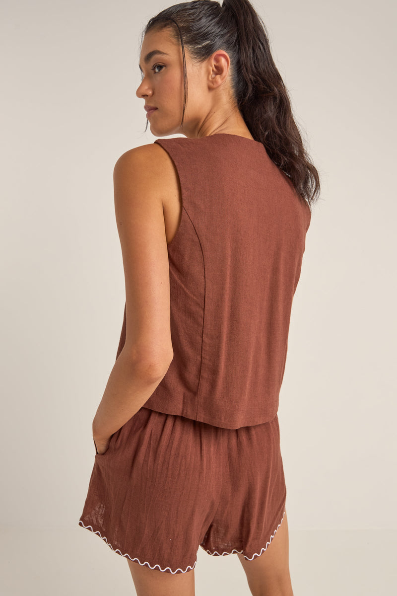 Solis Embroidered Vest Chocolate