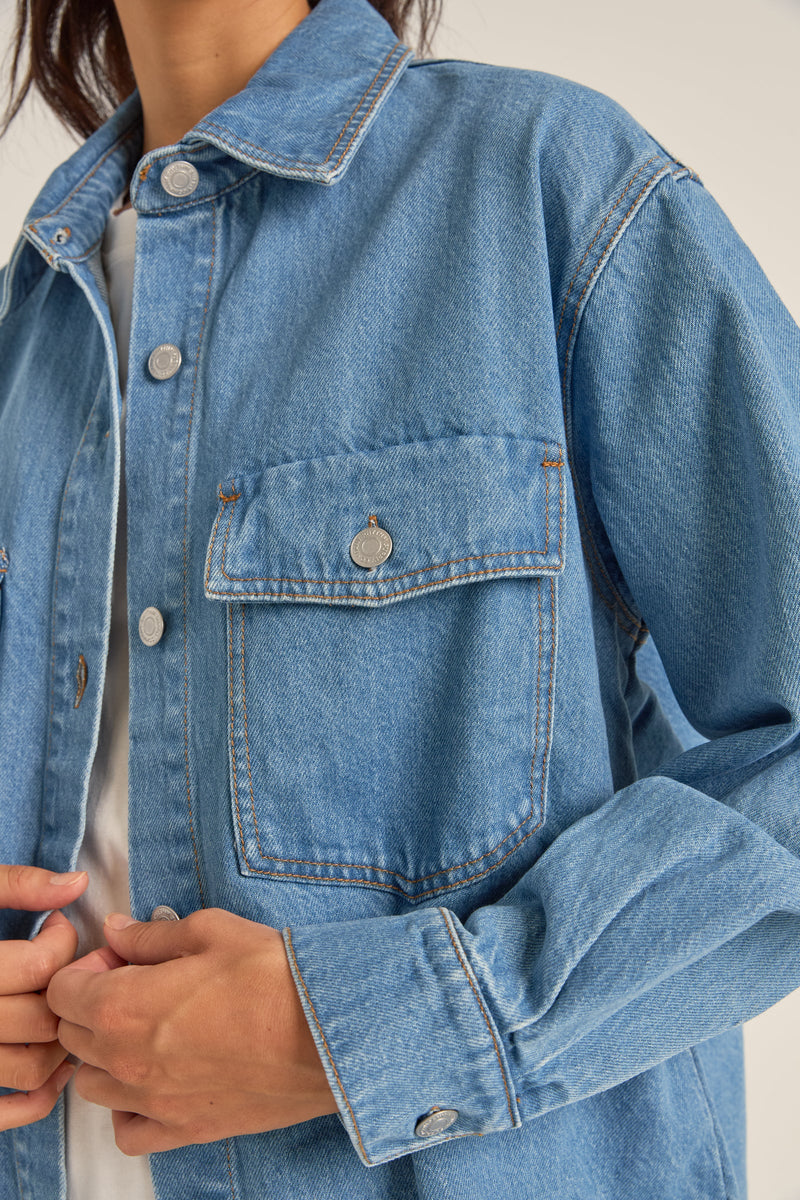 Oversized Denim Shacket Washed Blue