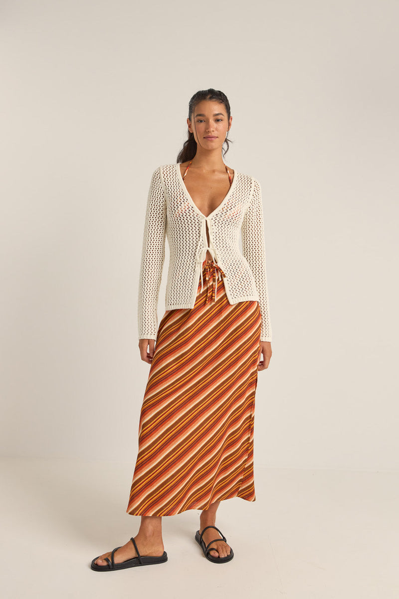 Seashell Long Sleeve Tie Front Top Oat