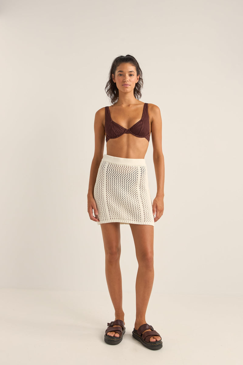 Seashell Knit Mini Skirt White