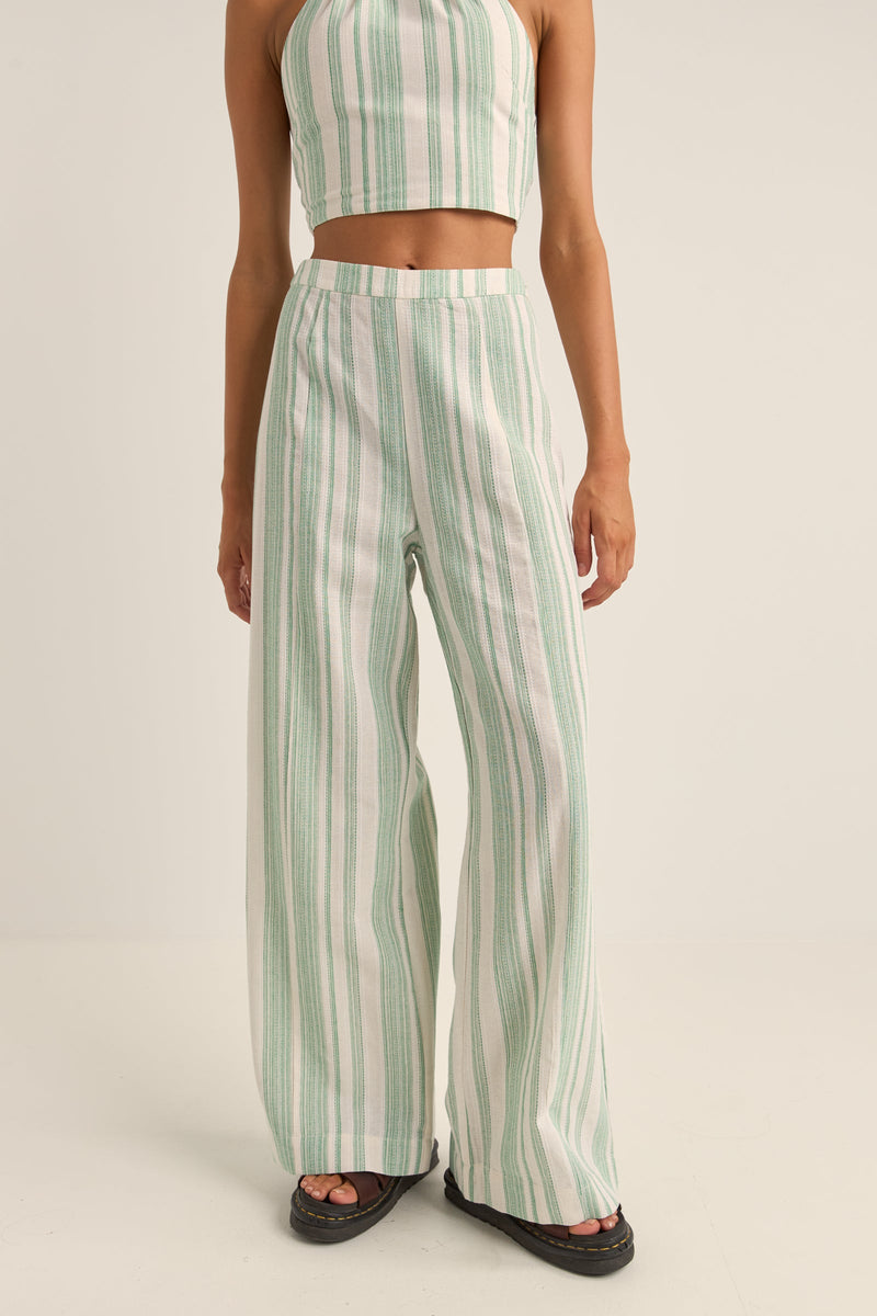 Dinero Stripe Wide Leg Pant Green