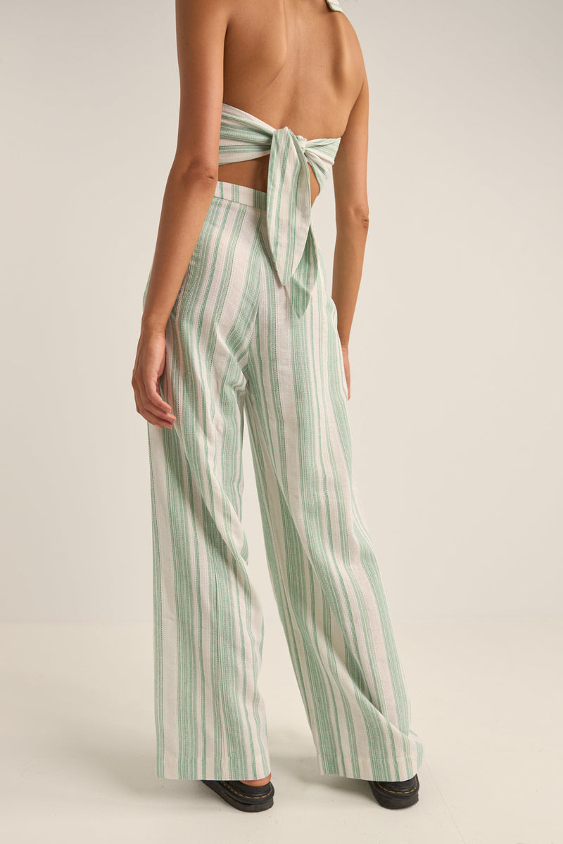 Dinero Stripe Wide Leg Pant Green