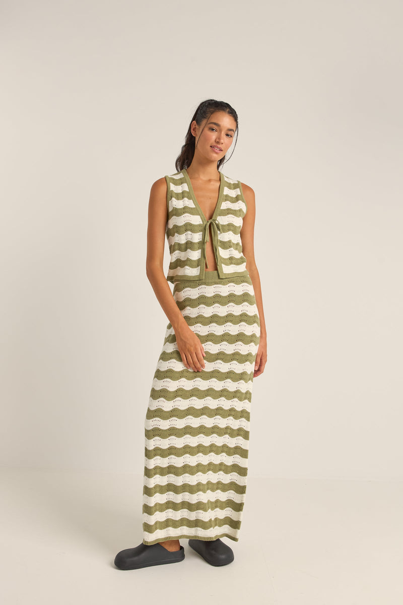 Carmen Stripe Knit Maxi Skirt Sage