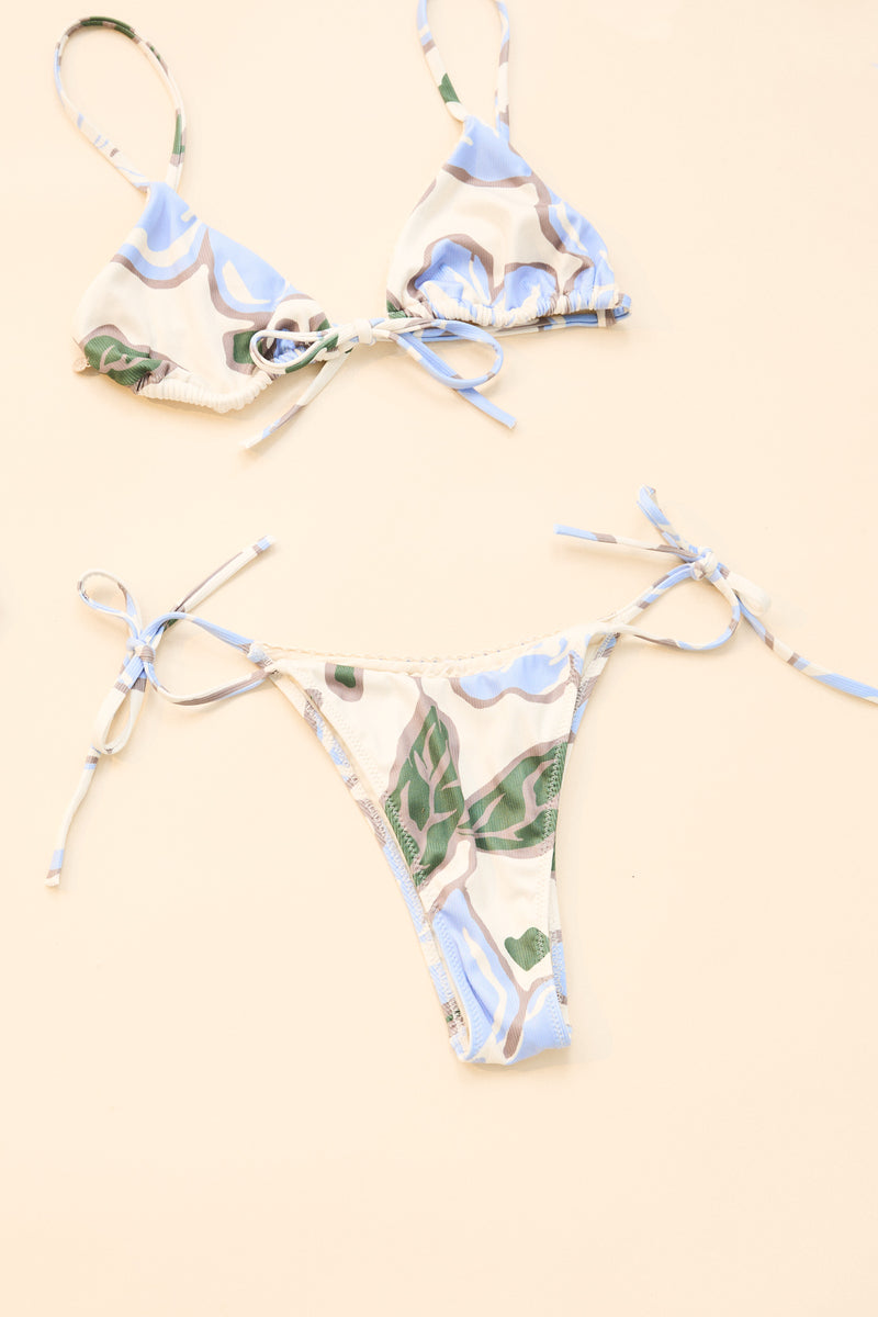 Gigi Flora Tie Front Slide Tri Top Blue