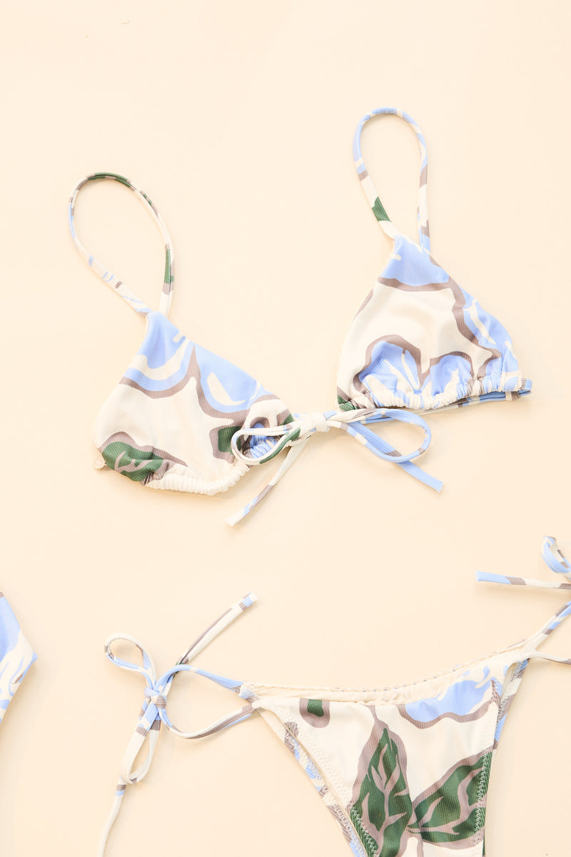 Gigi Flora Tie Front Slide Tri Top Blue