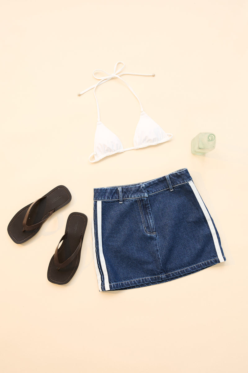 Contrast Denim Skirt  Blue
