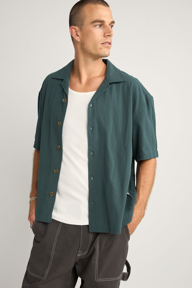 Relaxed Texture Ss Shirt Teal