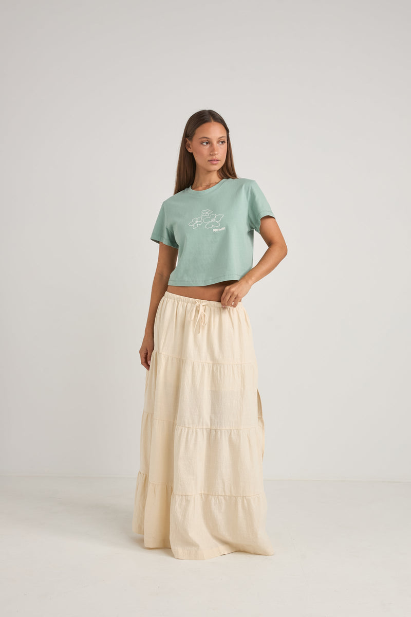 Embroidered Rhythm Crop Crew Tee Sage