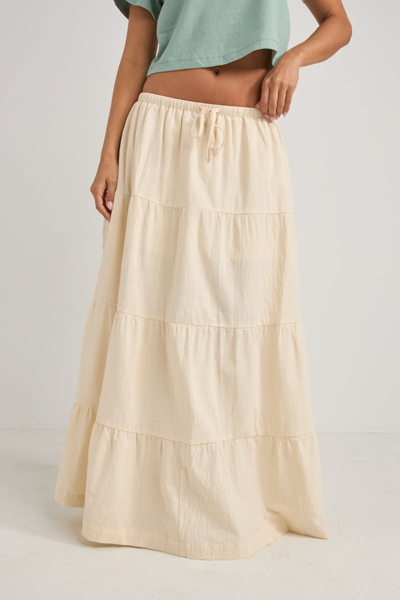 Textured Tiered Maxi Skirt Cream