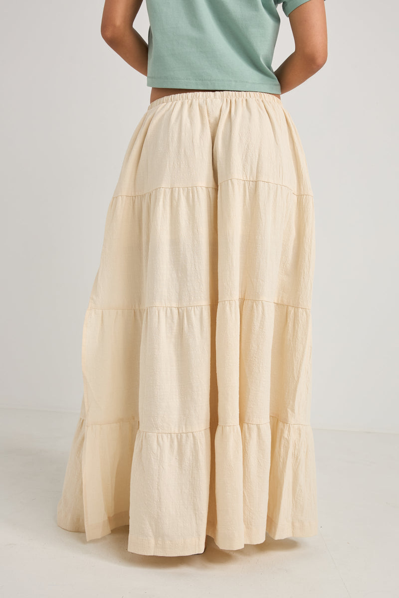 Textured Tiered Maxi Skirt Cream