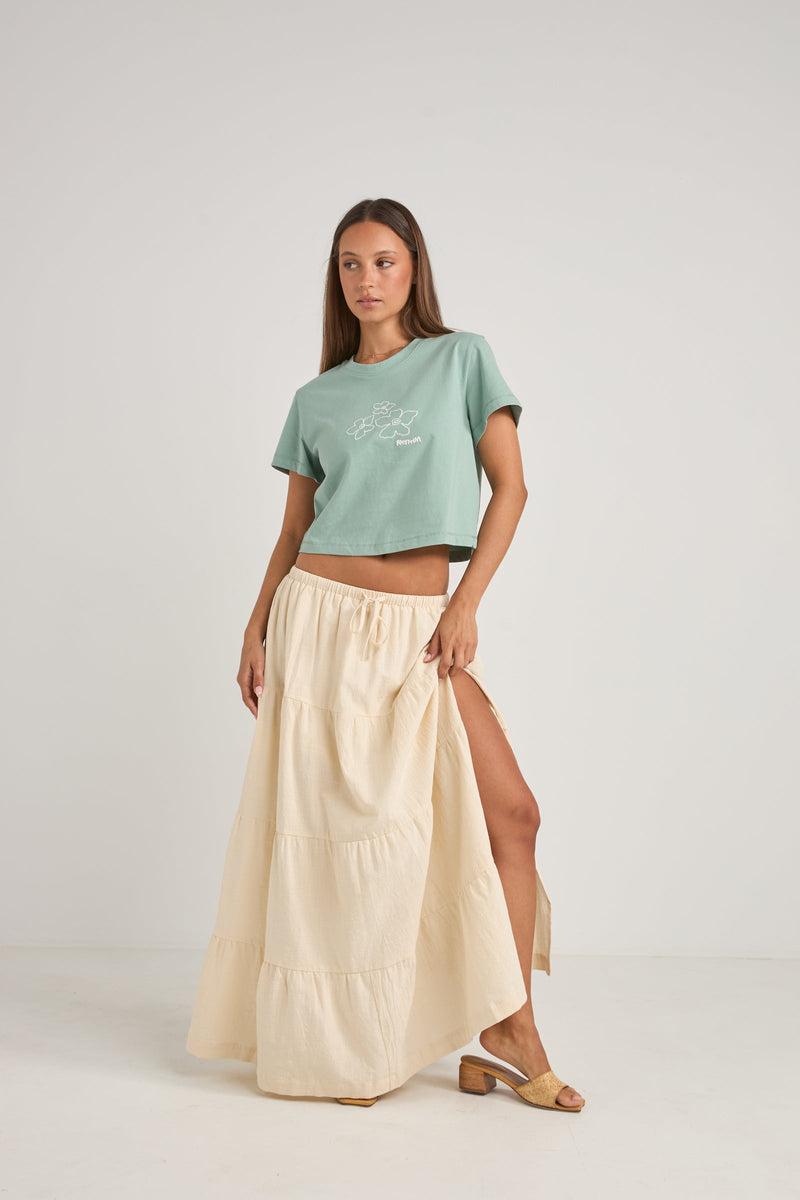 Textured Tiered Maxi Skirt Cream