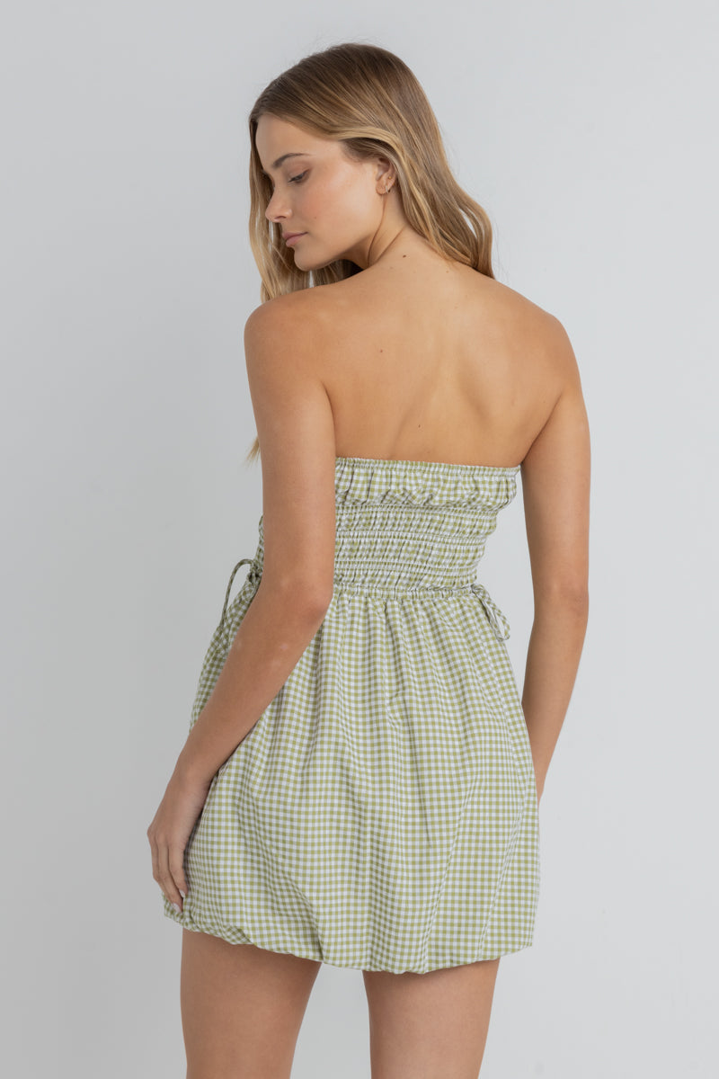 Lana Gingham Bubble Dress Green