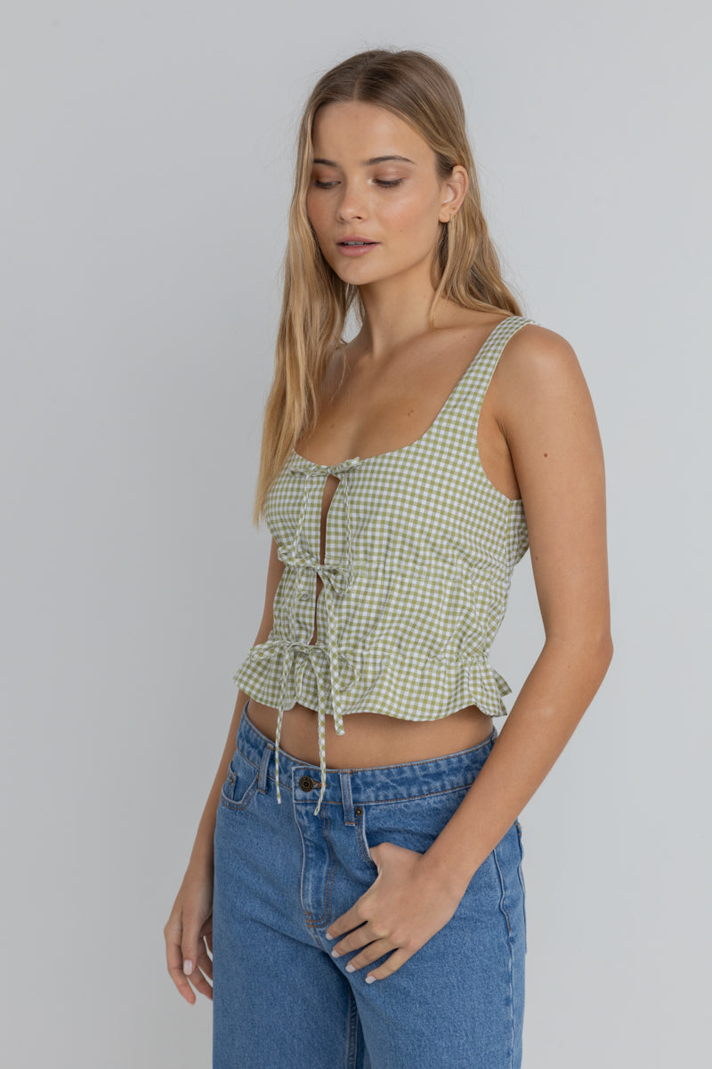 Gloria Tie Front Top Green