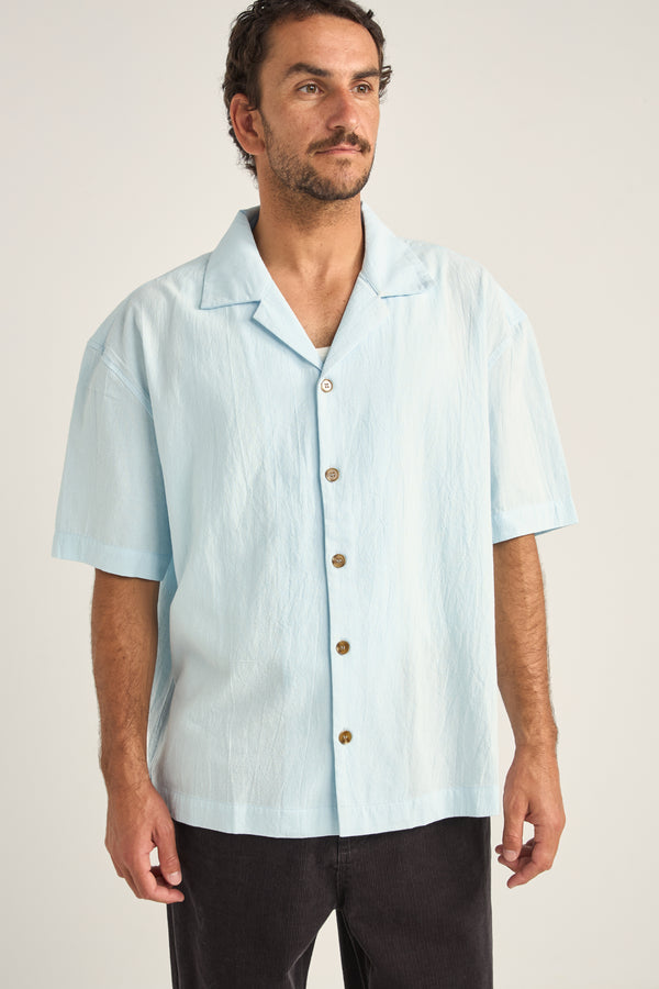 Relaxed Texture Ss Shirt Blue