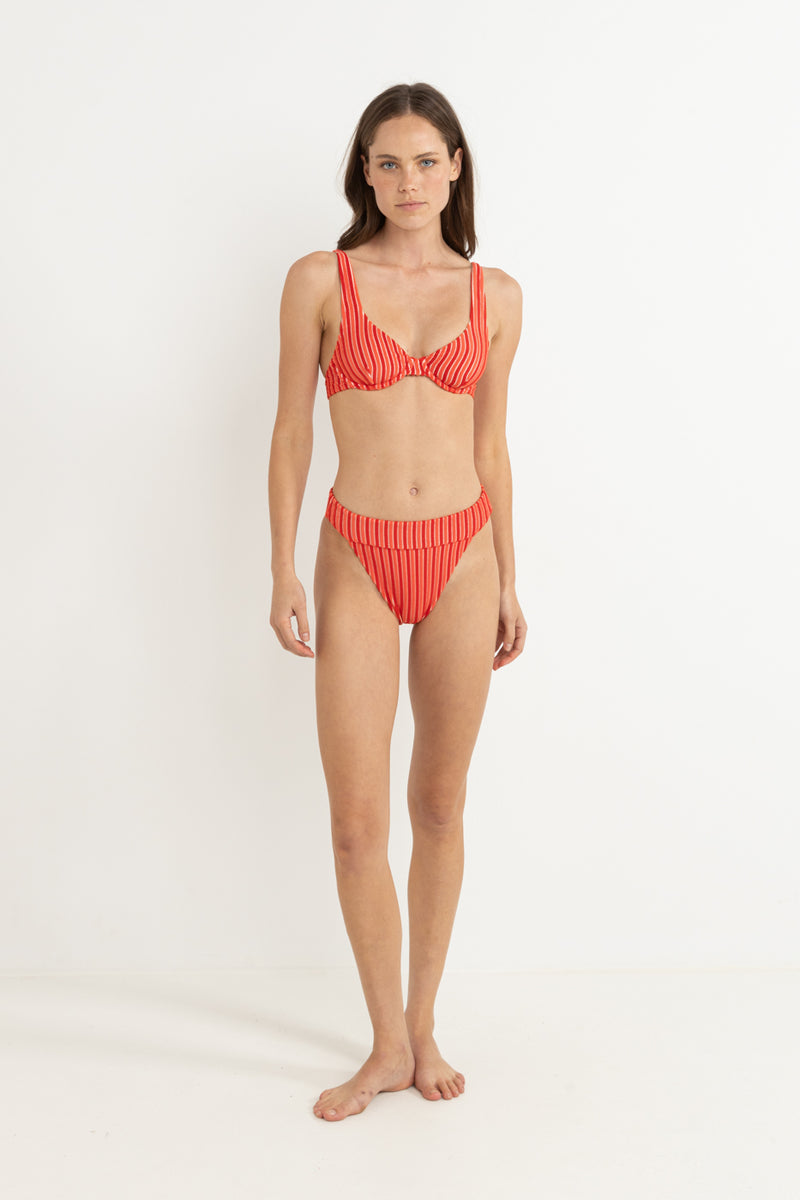 Terry Sands Stripe Underwire Top Red Sand