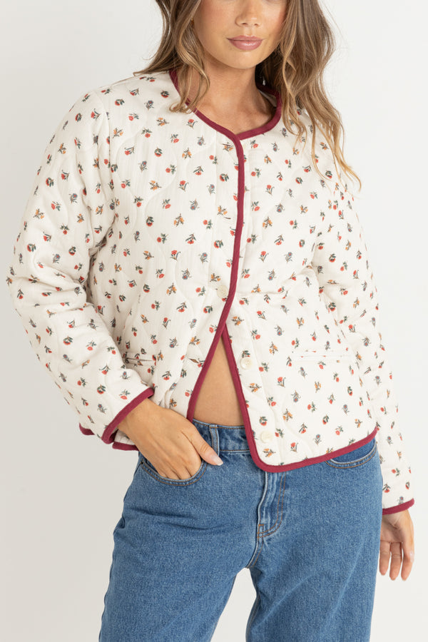 Harlow Floral Quilted Jacket Natural